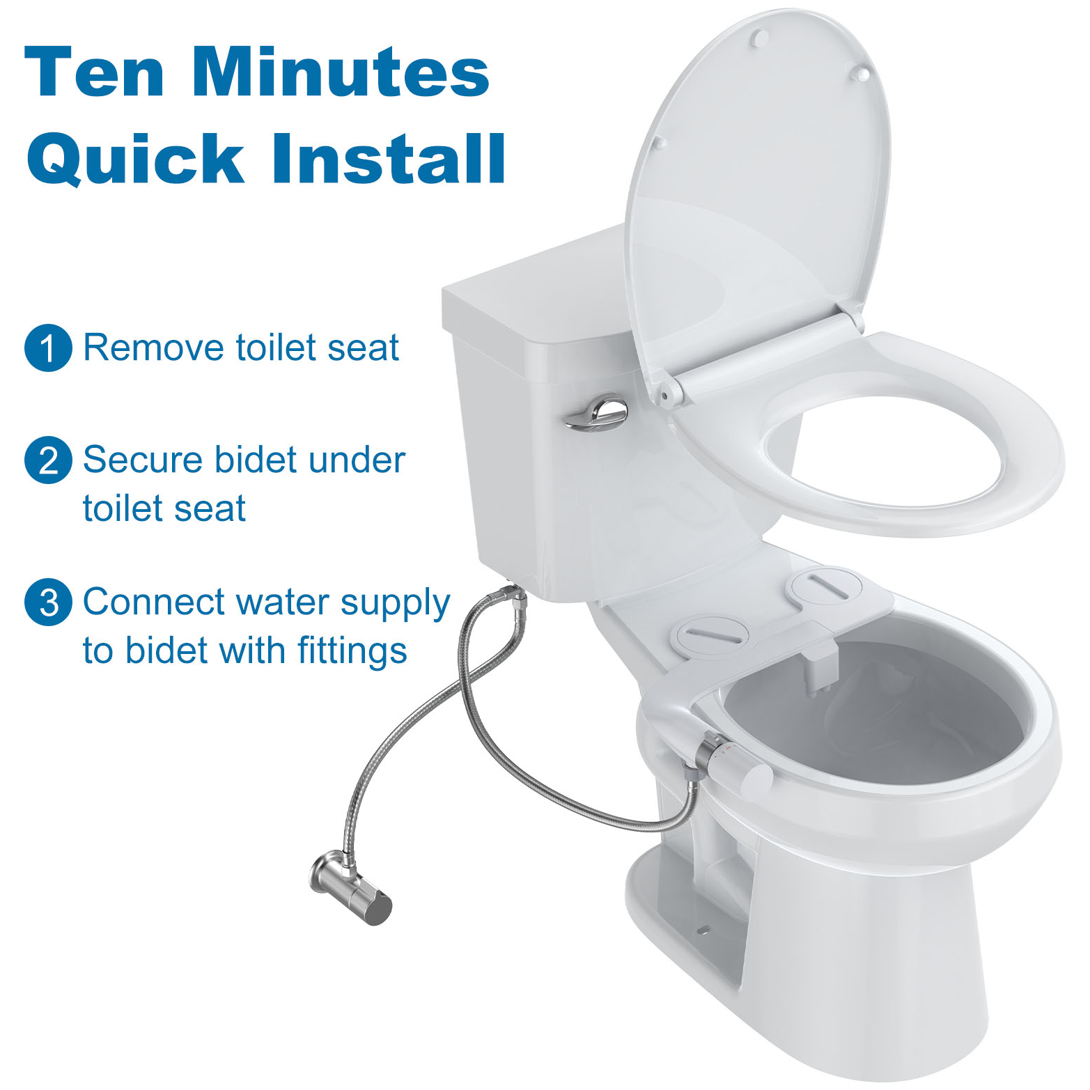 Garvee Bidé para Inodoro Ultrafino 5mm Accesorio de Doble Boquilla Autolimpiable con Presión de Agua Ajustable Blanco para Higiene Íntima y Alivio de Hemorroides