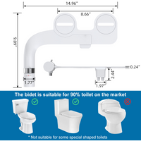 Garvee Bidé para Inodoro Ultrafino 5mm Accesorio de Doble Boquilla Autolimpiable con Presión de Agua Ajustable Blanco para Higiene Íntima y Alivio de Hemorroides