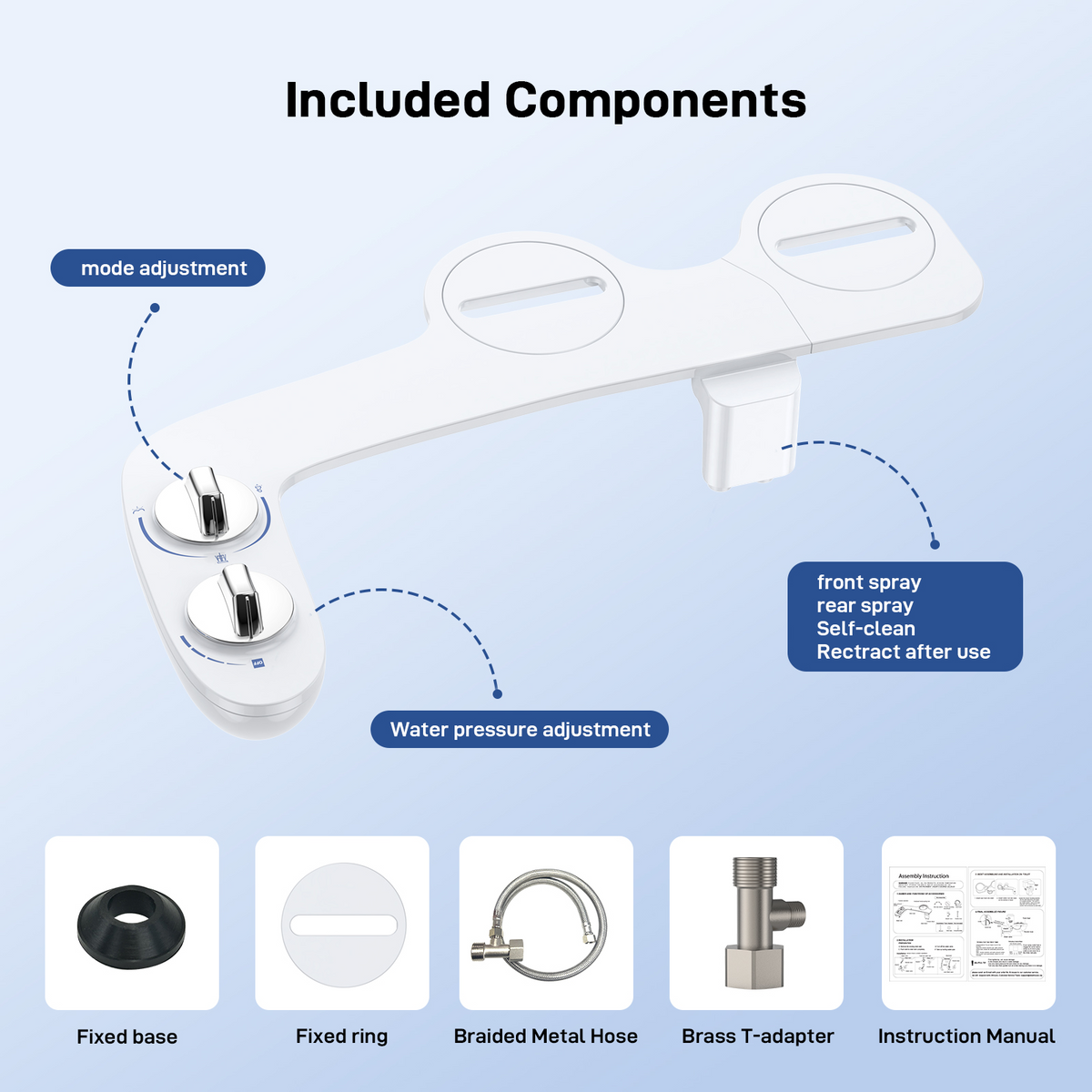 Garvee Bidé para Inodoro de Diseño Ultrafino 6 mm con Doble Mando Cromado y Doble Boquilla Autolimpiable Presión Ajustable para Higiene Íntima y Hemorroides