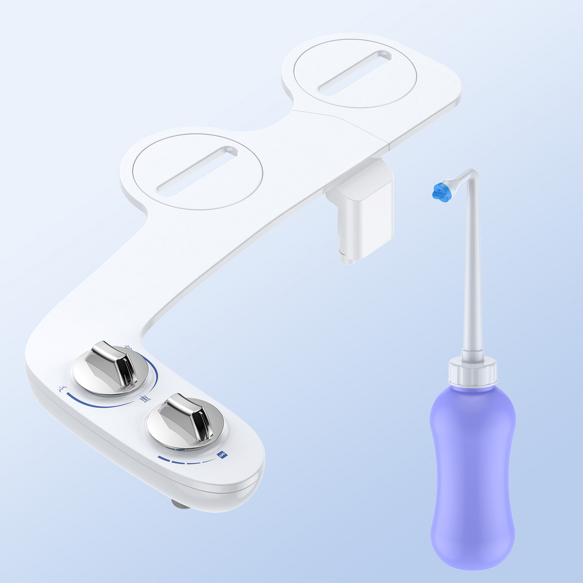 Garvee Bidé para Inodoro de Diseño Ultrafino 6 mm con Doble Mando Cromado y Doble Boquilla Autolimpiable Presión Ajustable para Higiene Íntima y Hemorroides