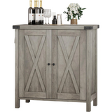 Garvee Aparador Rústico de Granja de 76x40x80 cm Mueble Auxiliar de Madera Gris con Puertas en X y Estante Ajustable para Salón Comedor Cocina y Entrada - Gris