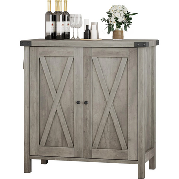 Garvee Aparador Rústico de Granja de 76x40x80 cm Mueble Auxiliar de Madera Gris con Puertas en X y Estante Ajustable para Salón Comedor Cocina y Entrada