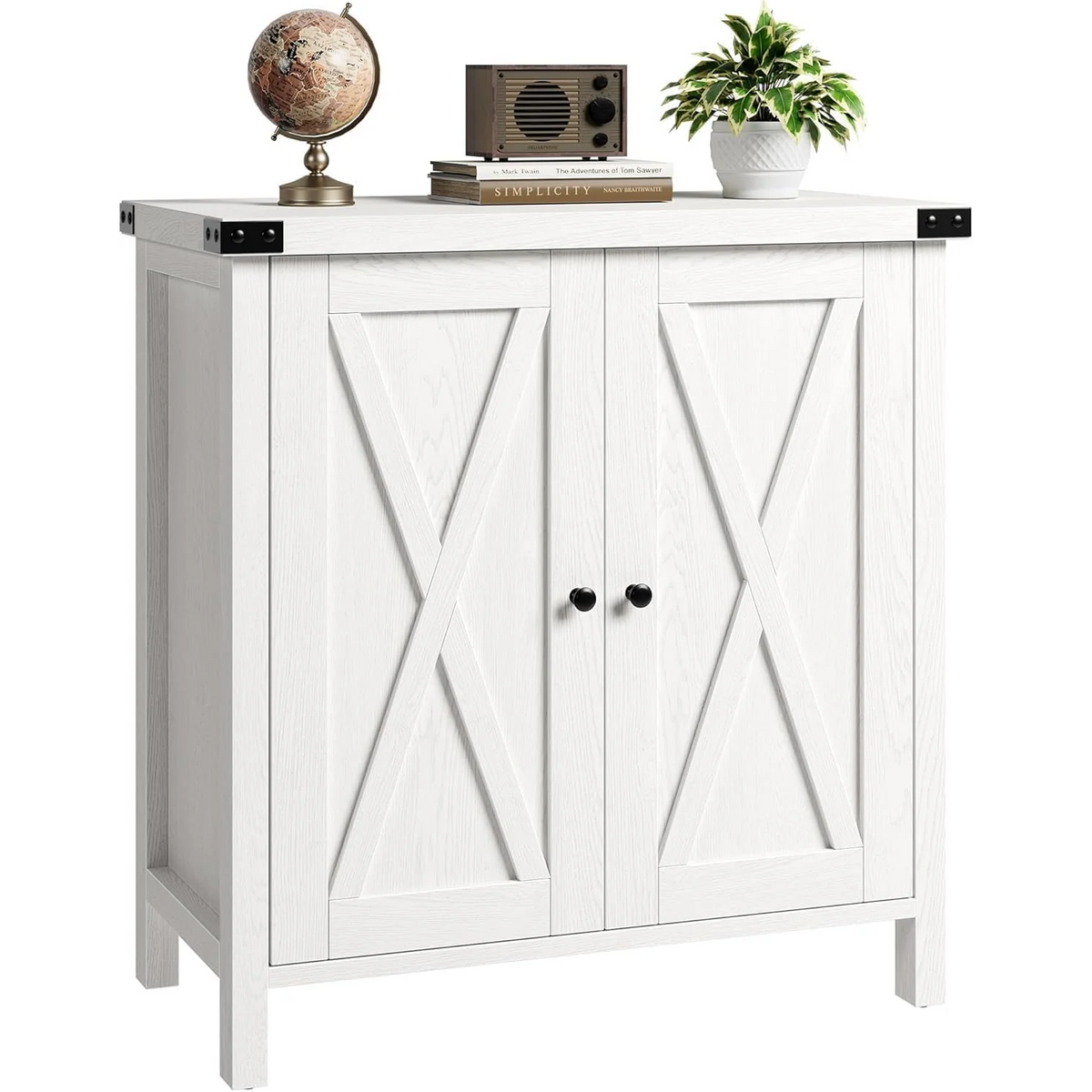 Garvee Aparador Buffet Rústico de 76x40x80 cm Mueble Auxiliar de Madera Negro con Puertas en X y Estante Ajustable para Salón Comedor Cocina y Entrada