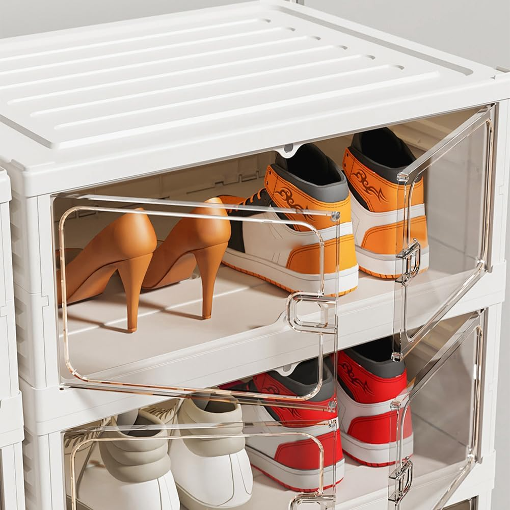 Garvee Zapatero Plegable de 9 Niveles, Organizador de Zapatos Apilable con Puerta Magnética Transparente para Botas y Zapatillas, Armario de Almacenamiento Moderno