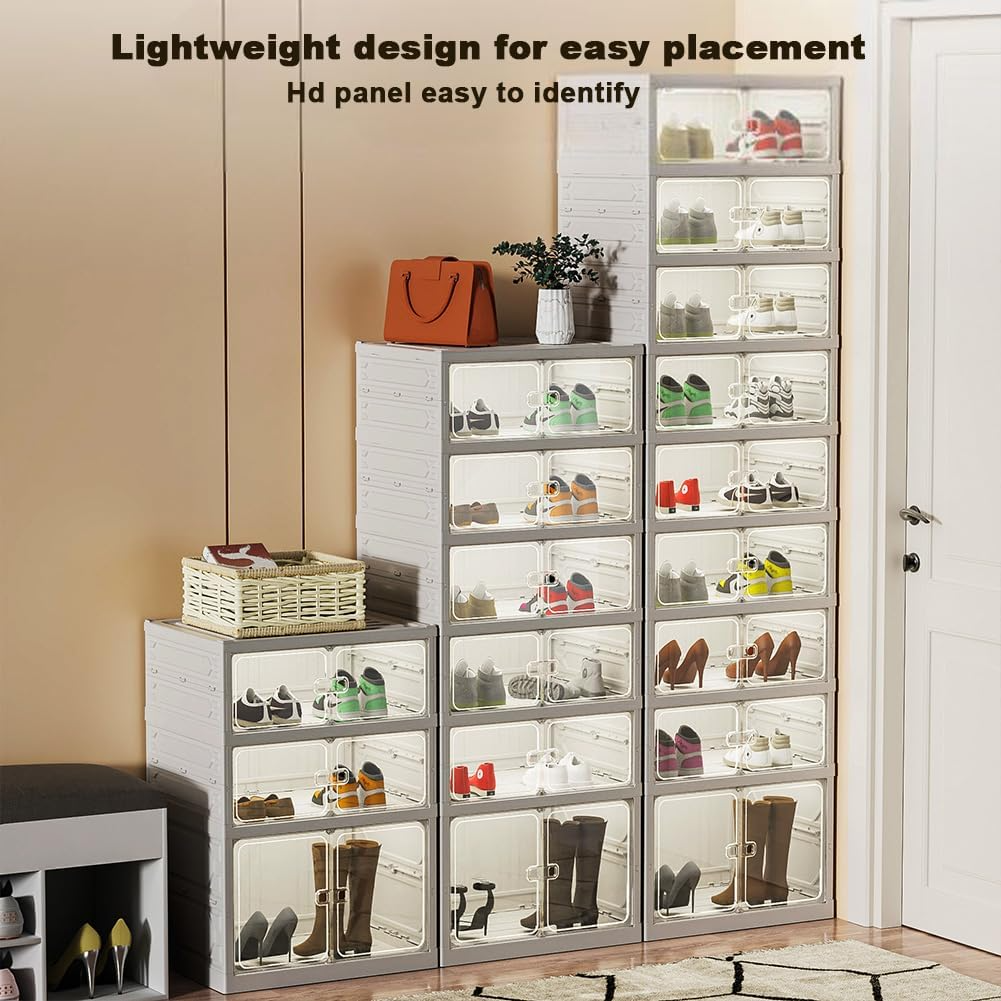 Garvee Zapatero Plegable de 9 Niveles, Organizador de Zapatos Apilable con Puerta Magnética Transparente para Botas y Zapatillas, Armario de Almacenamiento Moderno