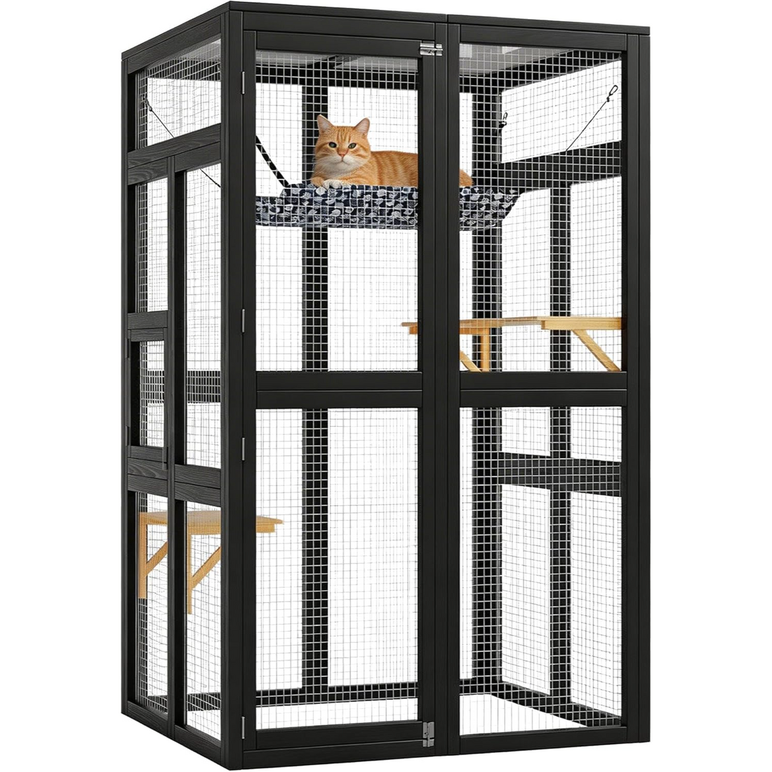 Garvee Jaula Exterior para Gatos, Catio de Madera con Conexión a Ventana, Recinto Seguro para Jardín y Terraza