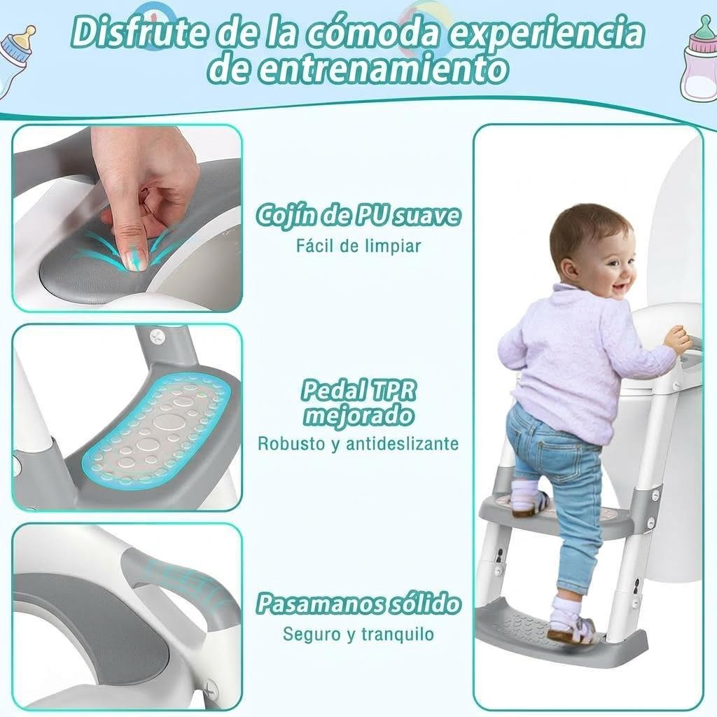 Garvee Asiento de inodoro para niños con escalera, altura ajustable, plegable, acolchado PU, seguro y cómodo para niños