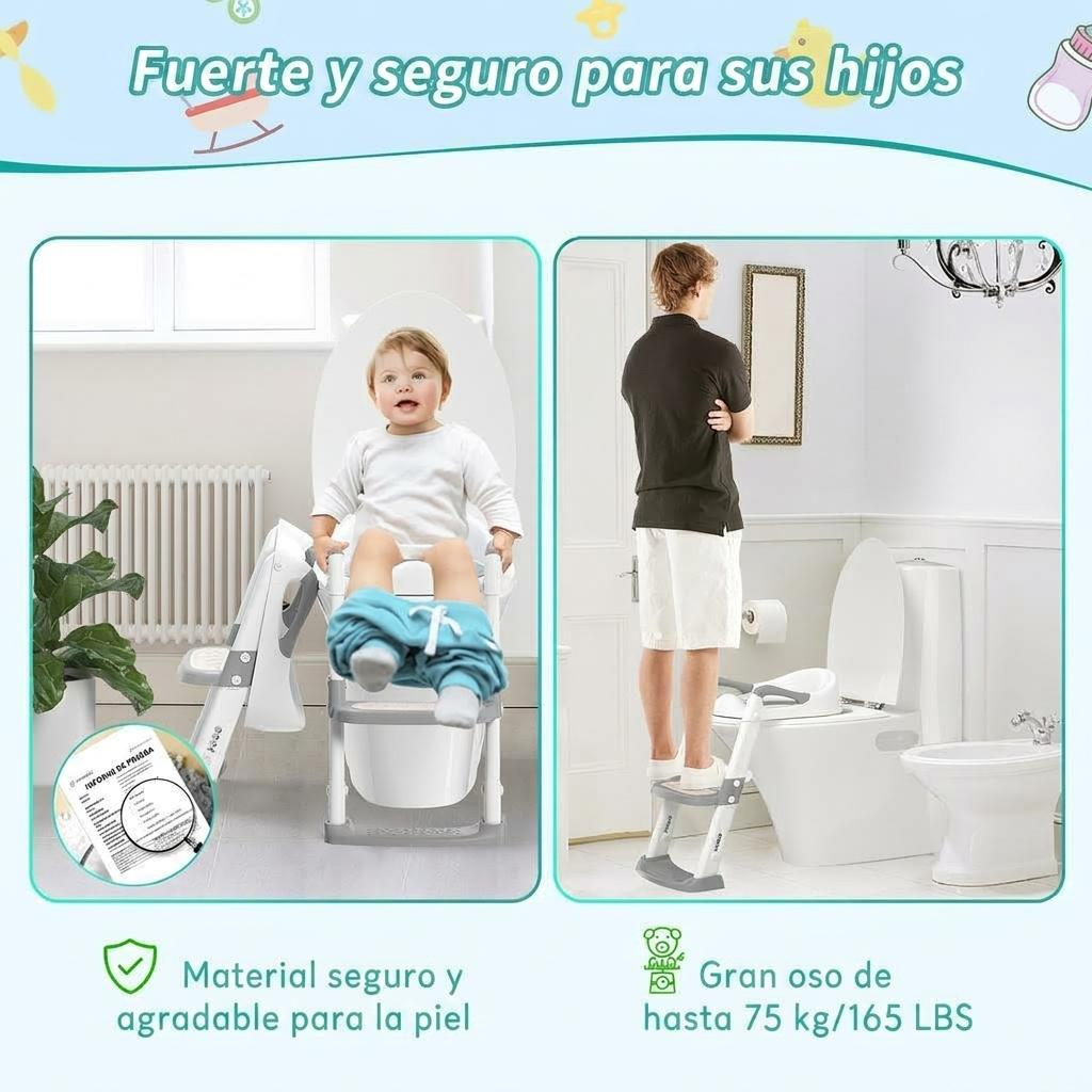 Garvee Asiento de inodoro para niños con escalera, altura ajustable, plegable, acolchado PU, seguro y cómodo para niños