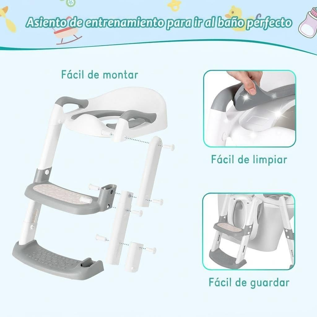 Garvee Asiento de inodoro para niños con escalera, altura ajustable, plegable, acolchado PU, seguro y cómodo para niños