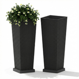 Garvee Pack 2 Maceteros Altos 81cm, Diseño Ratán con Cubeta Extraíble y Drenaje, Plástico Resistente UV para Exterior e Interior, Color Negro - Negro