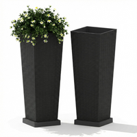 Garvee Pack 2 Maceteros Altos 81cm, Diseño Ratán con Cubeta Extraíble y Drenaje, Plástico Resistente UV para Exterior e Interior, Color Negro