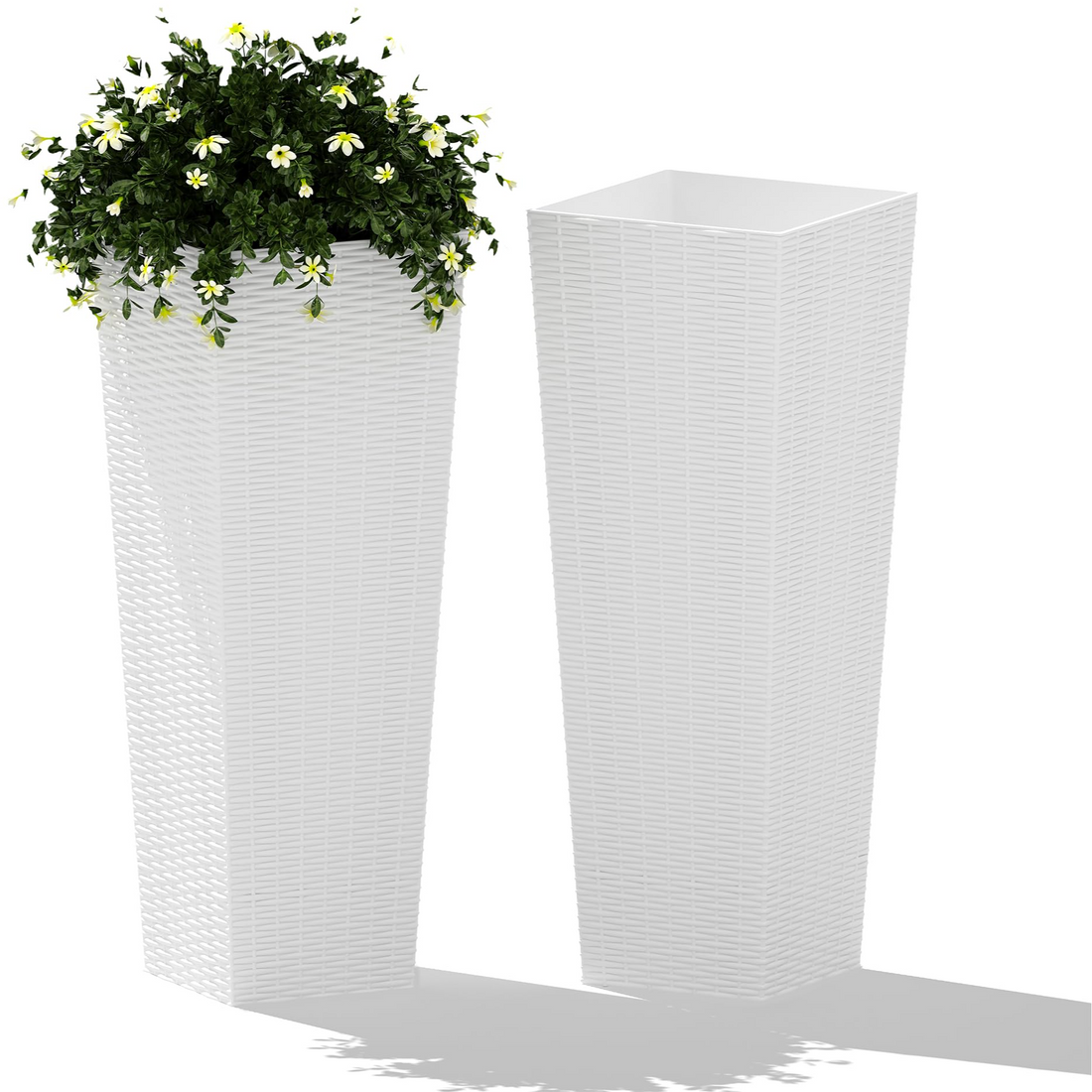 Garvee Set de 2 Maceteros Altos Blancos de  61cm, Jardineras Grandes de Exterior e Interior con Autorriego y Drenaje, Resistentes a UV para Jardín y Terraza