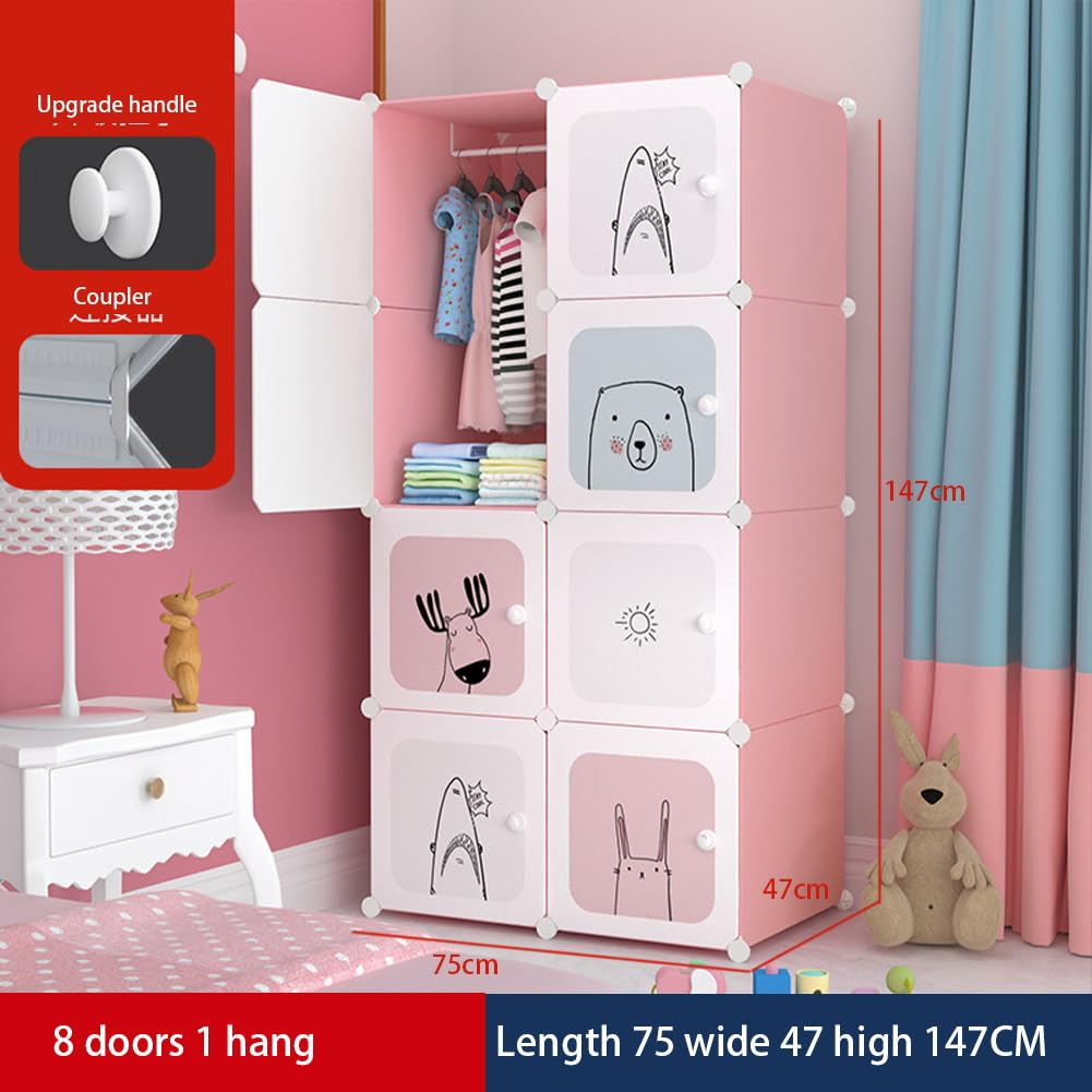 Garvee Armario Infantil Modular de 8 Cubos, Estantería Organizadora de Ropa para Niños con Puertas, Guardarropa de Plástico DIY para Habitación de Bebé