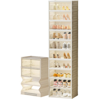 Garvee Zapatero Plegable con Puertas Transparentes, Organizador de Zapatos Sin Montaje para Dormitorio, Armario de Plástico Apilable de 10 Niveles