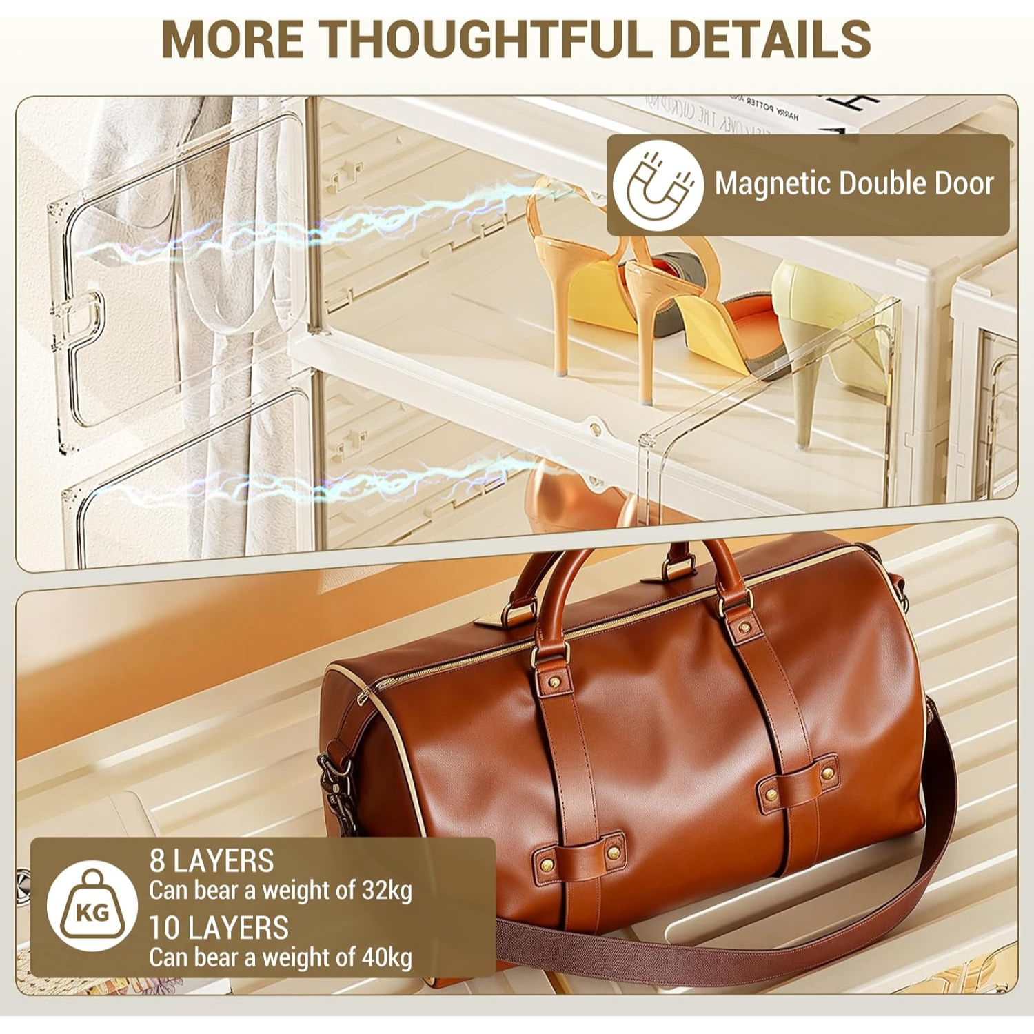 Garvee Zapatero Plegable con Puertas Transparentes, Organizador de Zapatos Sin Montaje para Dormitorio, Armario de Plástico Apilable de 10 Niveles