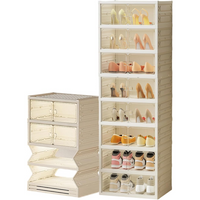 Garvee Zapatero Plegable 8 Niveles Con Puertas Magnéticas Para 16-18 Pares Transparente Con Ruedas Para Sala Y Dormitorio