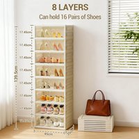 Garvee Zapatero Plegable 8 Niveles Con Puertas Magnéticas Para 16-18 Pares Transparente Con Ruedas Para Sala Y Dormitorio