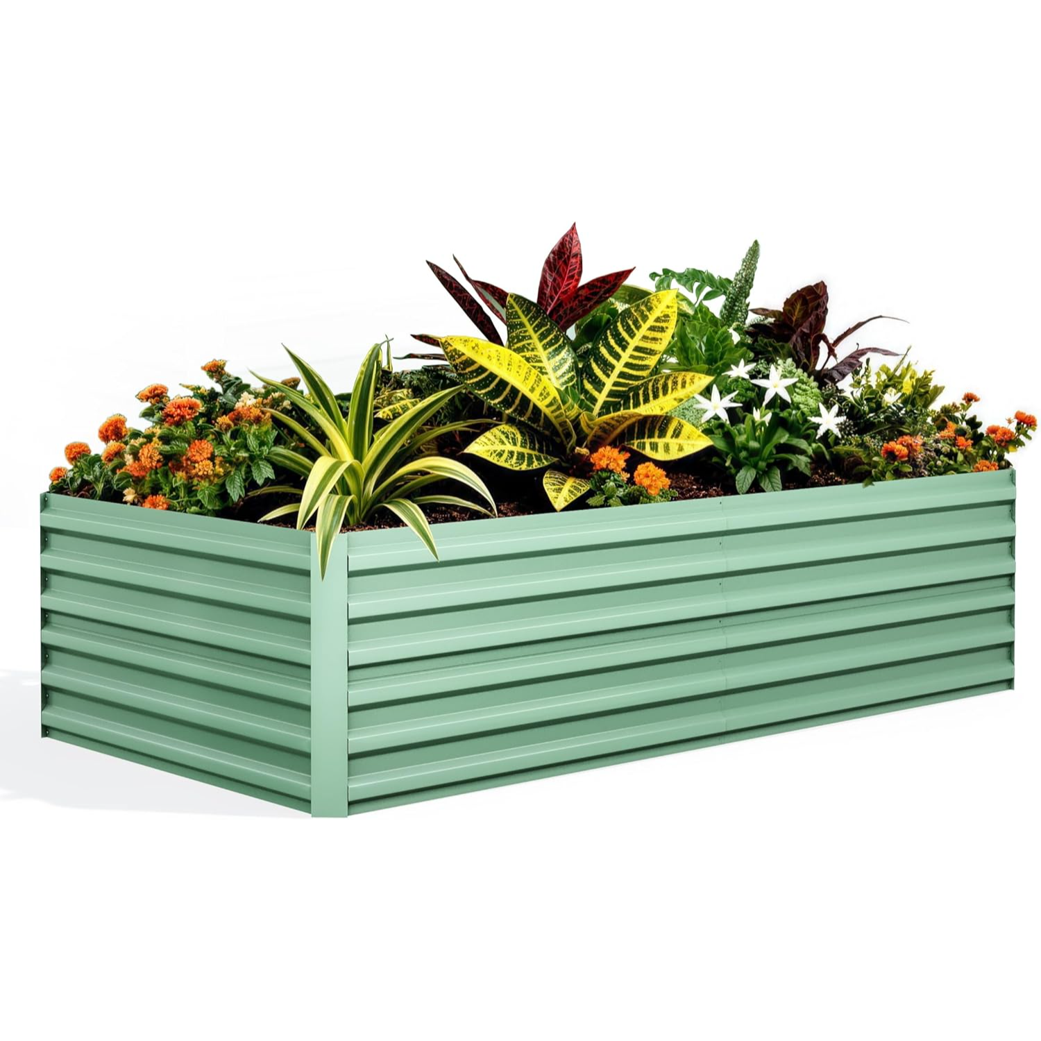 Garvee Bancal Elevado de Jardín de Acero Galvanizado de 240x120x60 cm con Gran Capacidad y Fondo Abierto para Huerto y Flores en Exterior, Verde