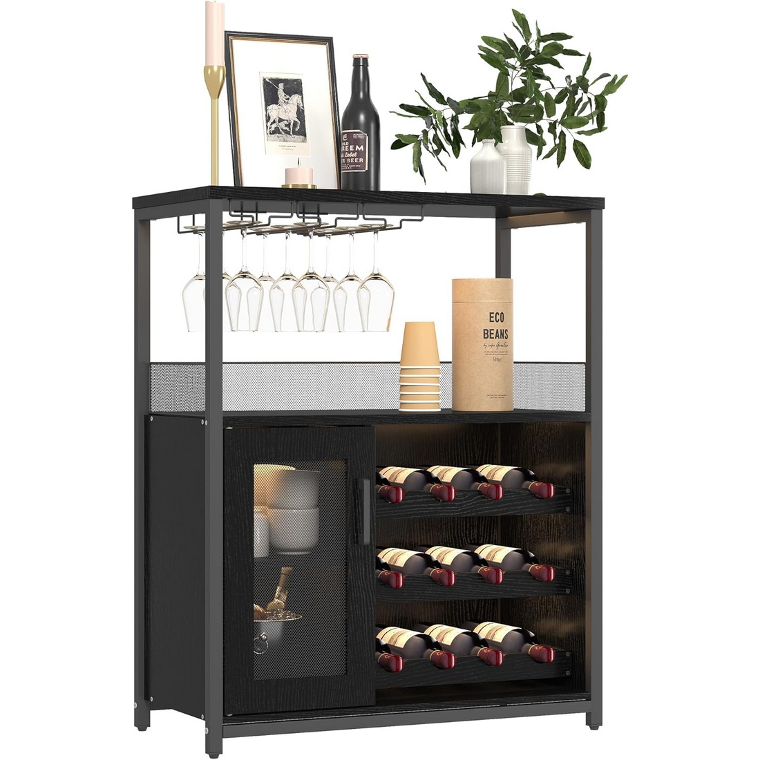 Garvee Armario para Vinos Moderno, Mueble Bar con Soporte para Copas y Almacenamiento para Salón y Cocina