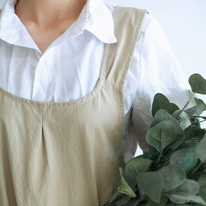 Garvee Delantal de Cocina para Mujer, Algodón y Lino con Bolsillos para Hornear y Manualidades