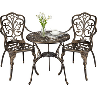 Garvee Conjunto de Terraza de Aluminio Fundido de 3 Piezas, Juego de Mesa y Sillas de Bistró Impermeable con Agujero para Sombrilla para Jardín, Balcón y Porche