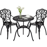 Garvee Conjunto de Terraza de Aluminio Fundido de 3 Piezas, Juego de Mesa y Sillas de Bistró Impermeable con Agujero para Sombrilla para Jardín y Balcón