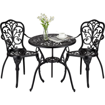 Garvee Conjunto de Terraza de Aluminio Fundido de 3 Piezas, Juego de Mesa y Sillas de Bistró Impermeable con Agujero para Sombrilla para Jardín y Balcón