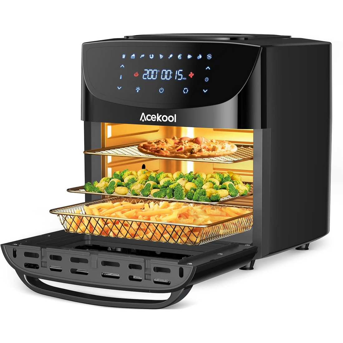 Garvee Horno Freidora de Aire 18L, Freidora Sin Aceite de 1800W con 10 Funciones para Cocina Familiar y Asados