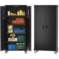 Garvee gabinete de Almacenaje de Metal para Garaje 183 cm con Ruedas y Cerradura, 4 Estantes Ajustables, Acero Resistente, Móvil y Seguro para Hogar y Taller