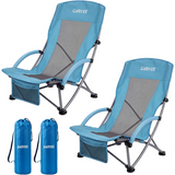 Garvee Pack de 2 Sillas de Playa Plegables, con Correas de Mochila y Porta Vasos, Carga 150kg, para Camping - Azul