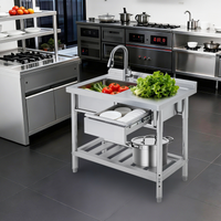Garvee Fregadero Comercial de Acero Inoxidable 99x50x94 cm con Grifo Giratorio 360° Cubeta Profunda Cajón de Almacenaje Estante Inferior Ajustable Cocina Lavandería Acero Inoxidable