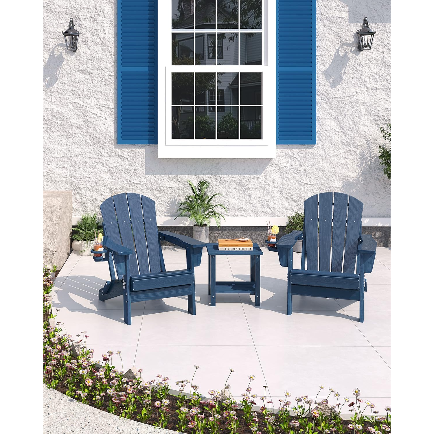 Garvee Silla Adirondack Plegable de HDPE con Textura de Madera, Sillón de Jardín Ergonómico para Terraza, Patio, Porche y Zona de Piscina