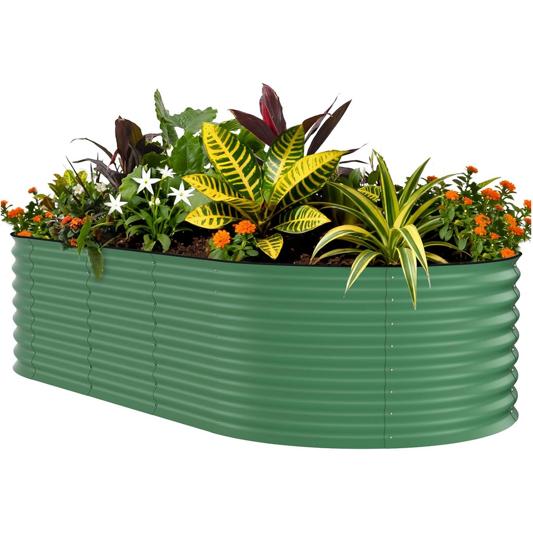 Garvee Huerto Urbano Elevado de Acero Galvanizado, Cama de Cultivo Ovalada de 240x120x60 cm, Macetero de Gran Capacidad para Verduras y Flores, Color Verde