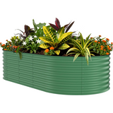Garvee Huerto Urbano Elevado de Acero Galvanizado, Cama de Cultivo Ovalada de 240x120x60 cm, Macetero de Gran Capacidad para Verduras y Flores, Color Verde - Verde