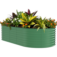 Garvee Huerto Urbano Elevado de Acero Galvanizado, Cama de Cultivo Ovalada de 240x120x60 cm, Macetero de Gran Capacidad para Verduras y Flores, Color Verde