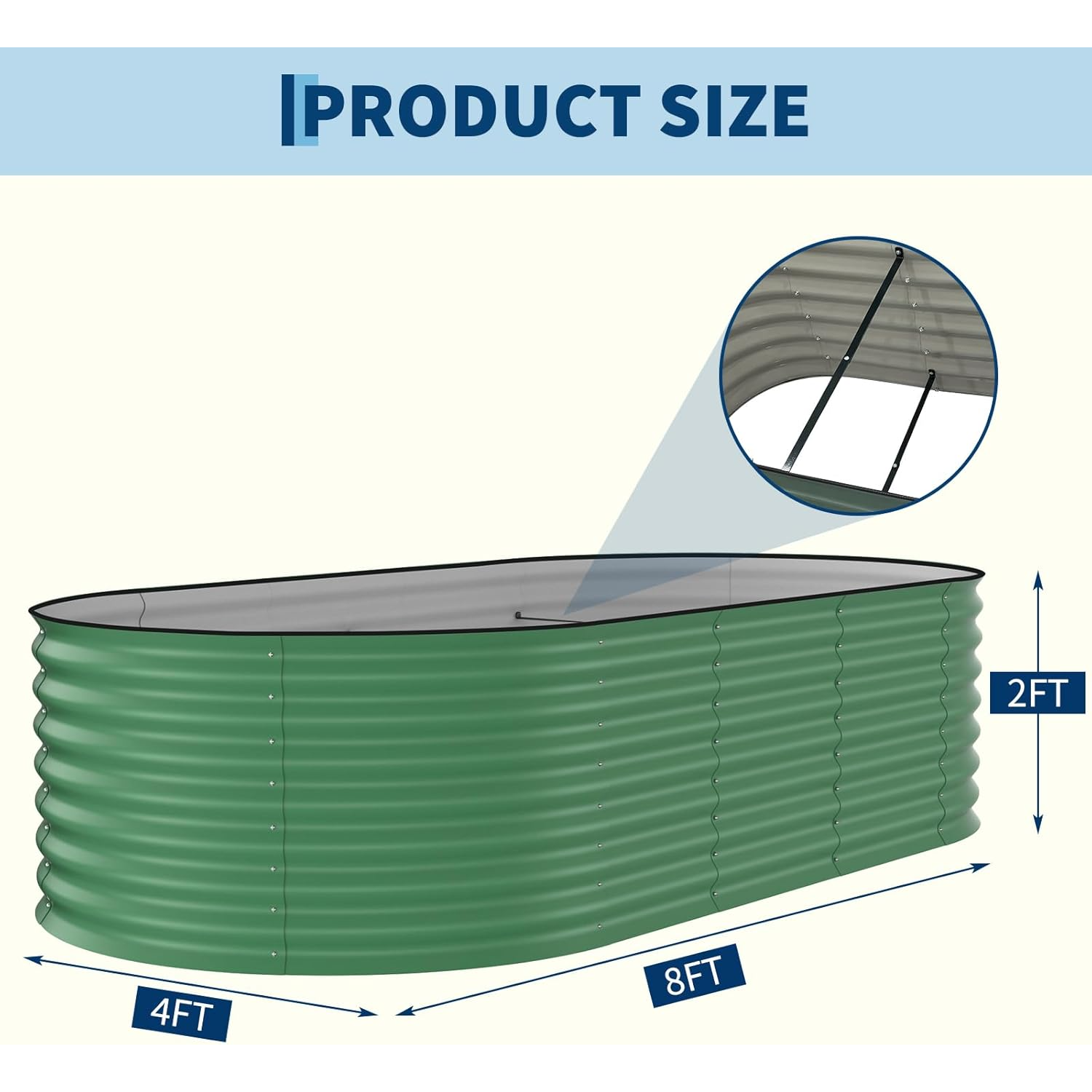 Garvee Huerto Urbano Elevado de Acero Galvanizado, Cama de Cultivo Ovalada de 240x120x60 cm, Macetero de Gran Capacidad para Verduras y Flores, Color Verde