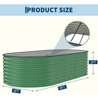 Garvee Huerto Urbano Elevado de Acero Galvanizado, Cama de Cultivo Ovalada de 240x120x60 cm, Macetero de Gran Capacidad para Verduras y Flores, Color Verde