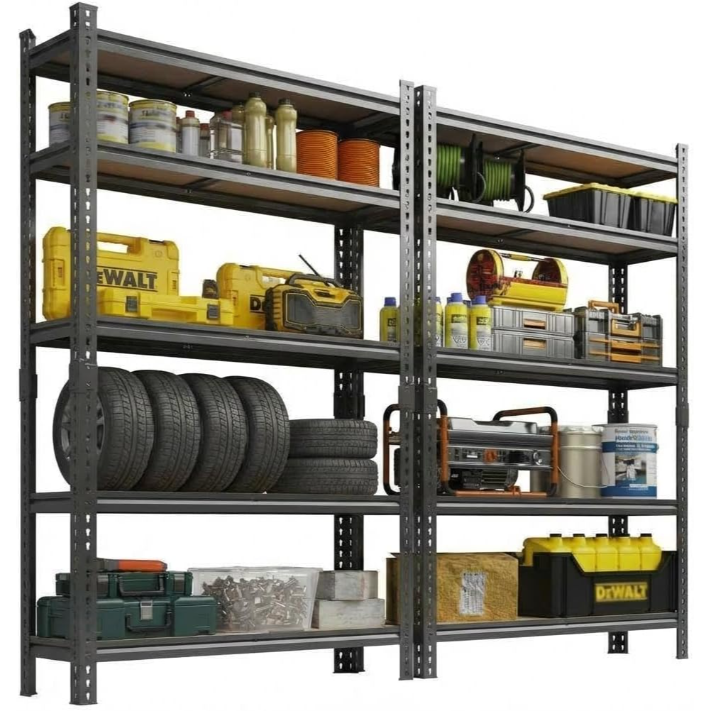 Garvee Estantería Metálica de 5 Niveles, 2 Pack, Capacidad 907kg, 183x90x30cm, Estantería de Almacenamiento Pesado para Garaje, Trastero, Taller y Oficina