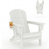 Garvee Silla Adirondack Plegable de HDPE con Textura de Madera, Sillón de Exterior Ergonómico con Portavasos para Terraza, Jardín, Piscina y Porche - Blanco