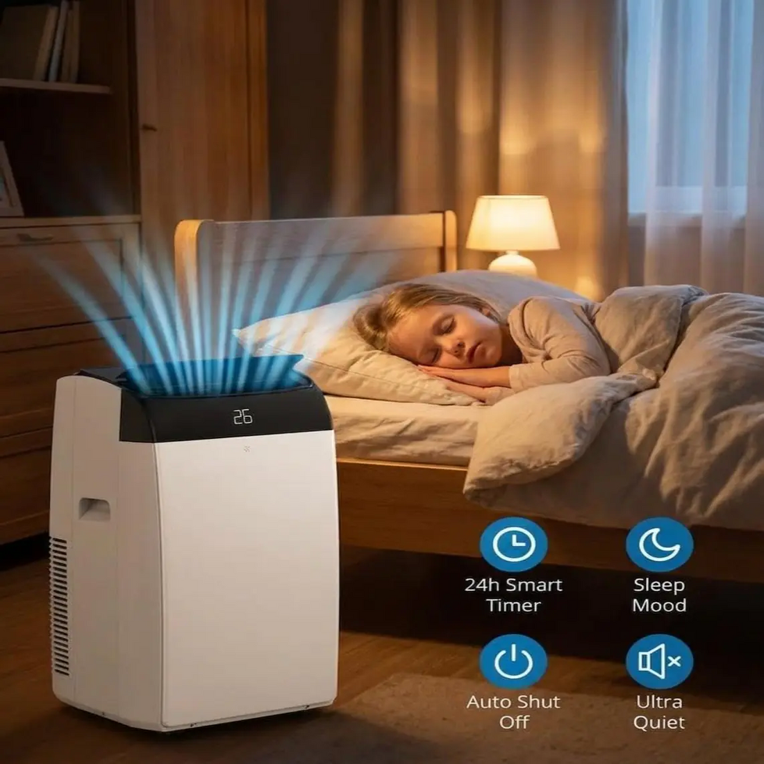 Garvee Aire Acondicionado Portátil 10000 BTU Enfriador 3 en 1 con Deshumidificador y Ventilador Pantalla LED Temporizador 24h y Mando a Distancia para 42m²