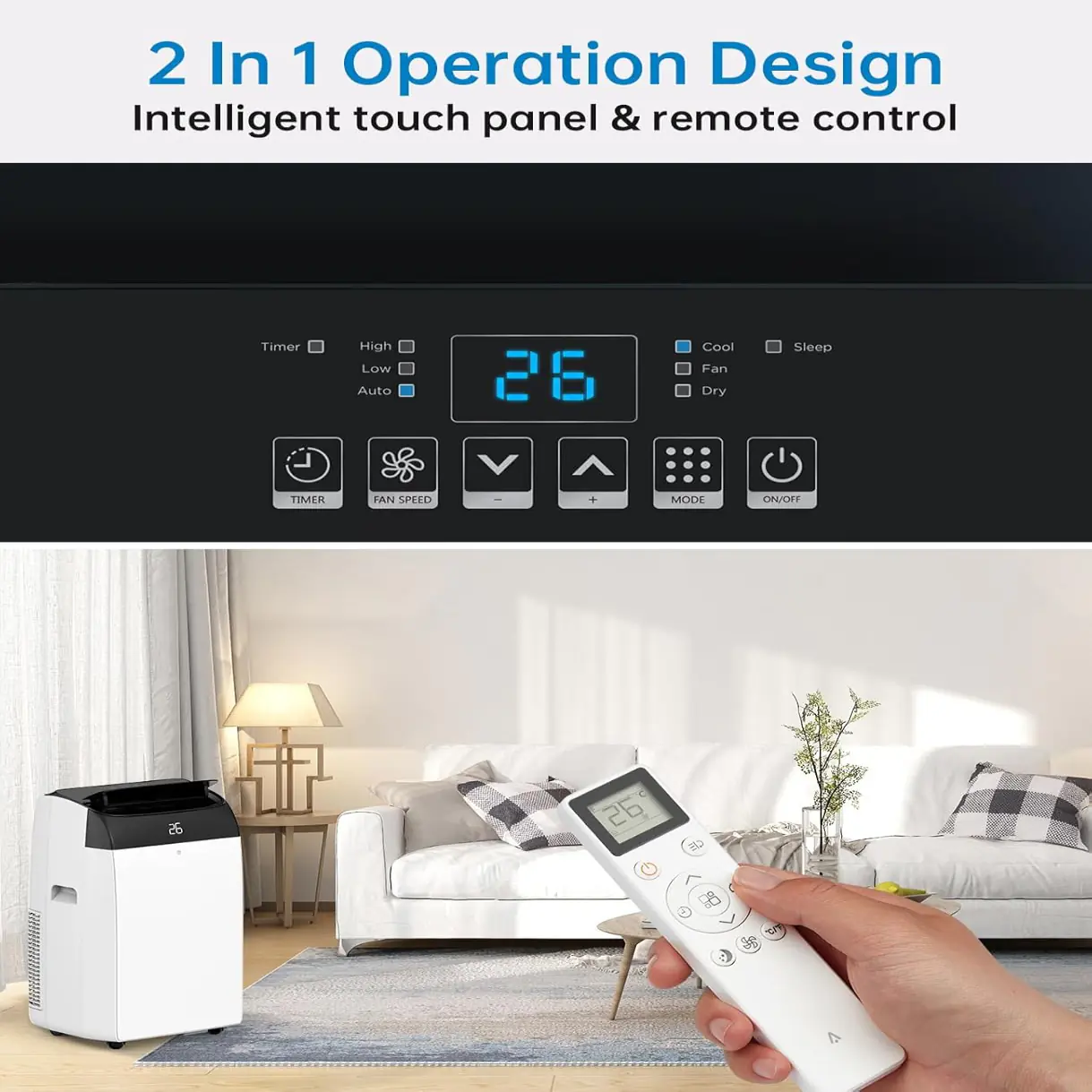 Garvee Aire Acondicionado Portátil 10000 BTU Enfriador 3 en 1 con Deshumidificador y Ventilador Pantalla LED Temporizador 24h y Mando a Distancia para 42m²