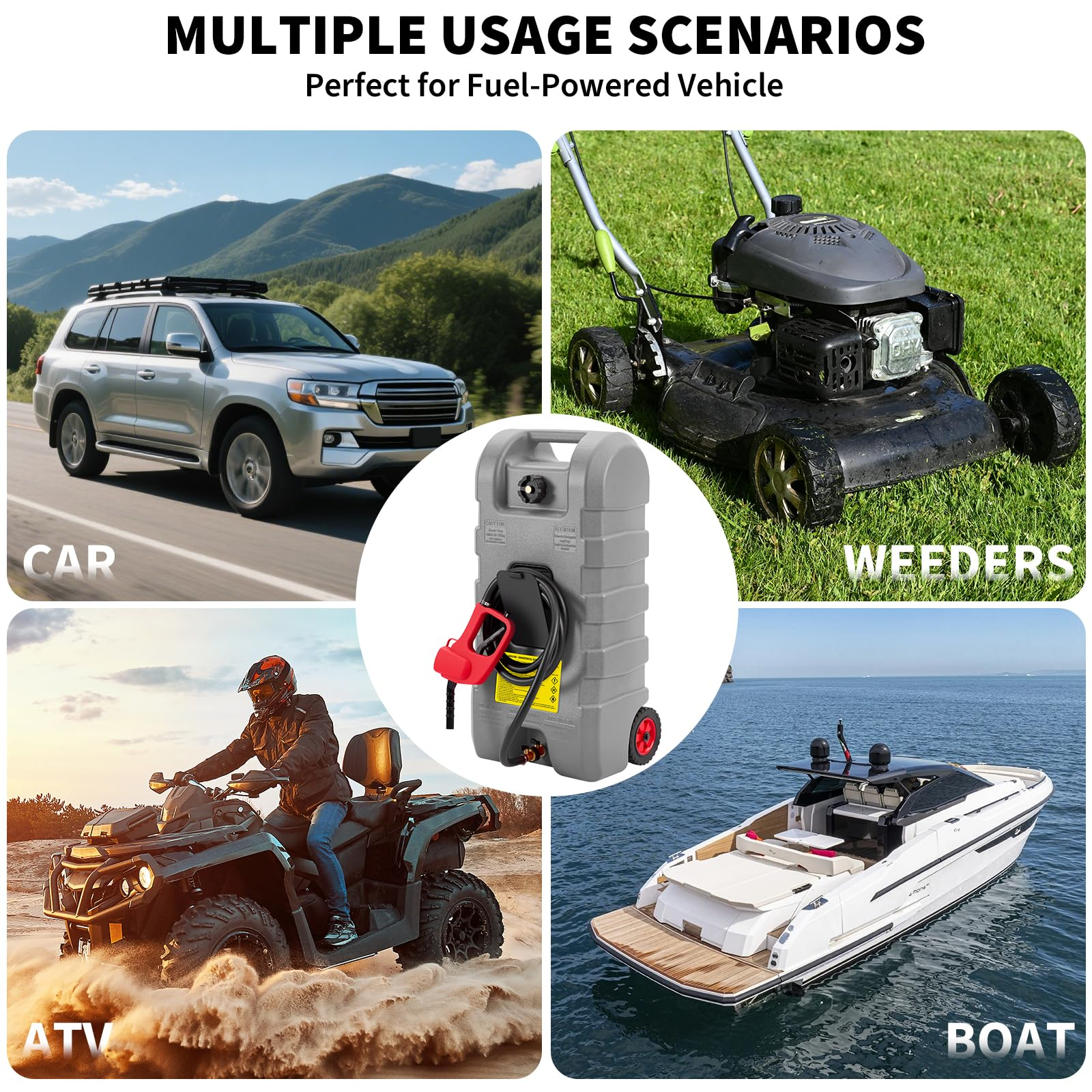 Garvee Bidón de Combustible Portátil de 15 Galones / 57L con Ruedas y Bomba de Sifón, Tanque de Gasolina Móvil para Generador, Barco y Rutas Off-Road