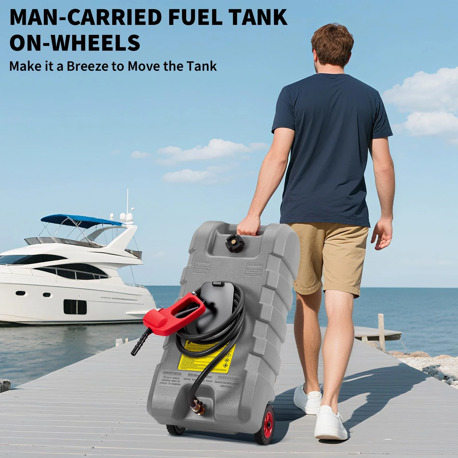 Garvee Bidón de Combustible Portátil de 15 Galones / 57L con Ruedas y Bomba de Sifón, Tanque de Gasolina Móvil para Generador, Barco y Rutas Off-Road