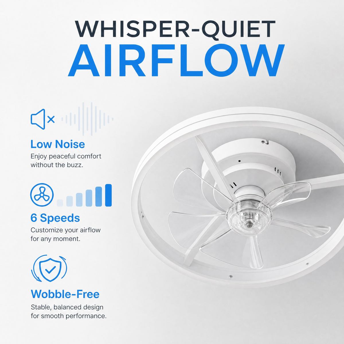 Garvee Ventilador de Techo Blanco de 50cm con Luz LED de 36W, Motor DC Silencioso de 6 Velocidades y Mando, Plafón Ventilador para Dormitorio y Salón