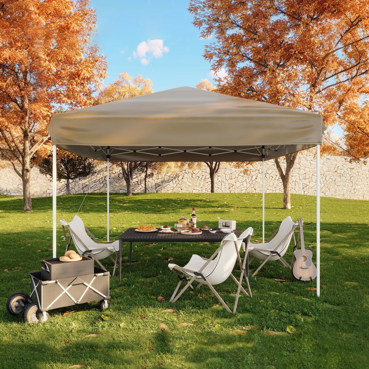 Garvee Carpa Plegable 300x300 cm Toldo Exterior Impermeable con Altura Ajustable y Estructura Metálica Caqui