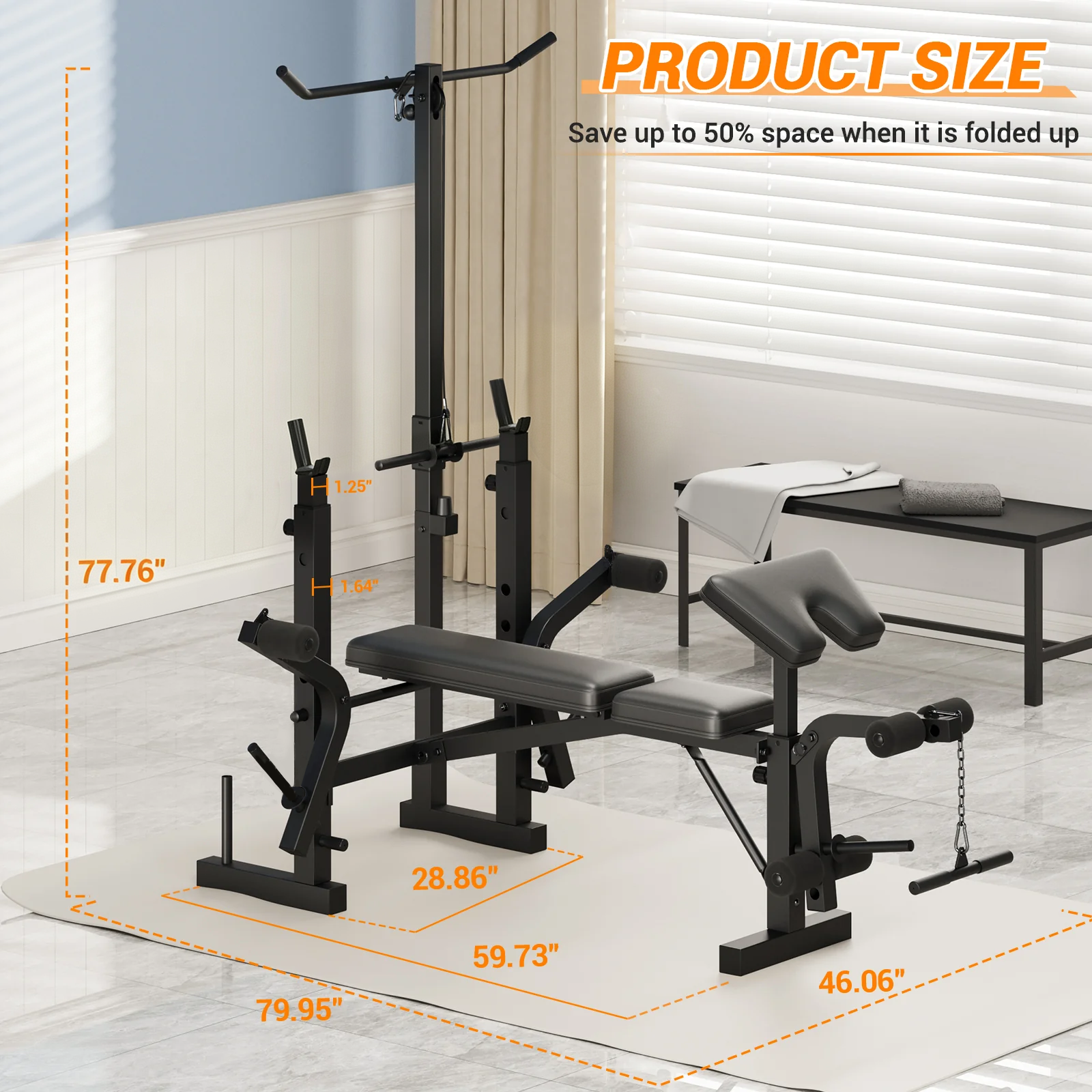 Garvee Banco de Pesas Ajustable 5 en 1 para Gimnasio en Casa, Plegable, 771 kg, Negro Mate