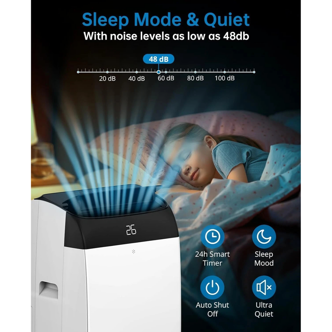 Garvee Aire Acondicionado Portátil 12000 BTU 3 en 1 Enfriador Deshumidificador y Ventilador con Kit de Ventana Temporizador 24H y Mando a Distancia Tapa Negra