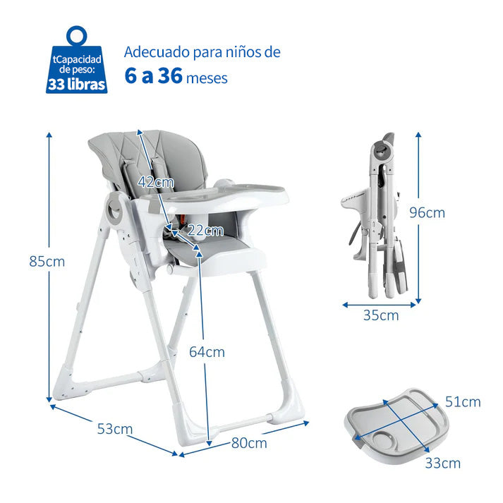 Garvee Kinderhochstuhl YB-H22 - Silla Alta Plegable Para Niños, Diseño Estable, Compacto, Gris, Ideal Para Hogar Y Viajes