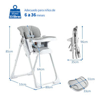 Garvee Kinderhochstuhl YB-H22 - Silla Alta Plegable Para Niños, Diseño Estable, Compacto, Gris, Ideal Para Hogar Y Viajes