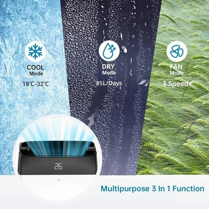 Garvee Aire Acondicionado Portátil 12000 BTU 3 en 1 Enfriador Deshumidificador y Ventilador con Kit de Ventana Temporizador 24H y Mando a Distancia Tapa Negra